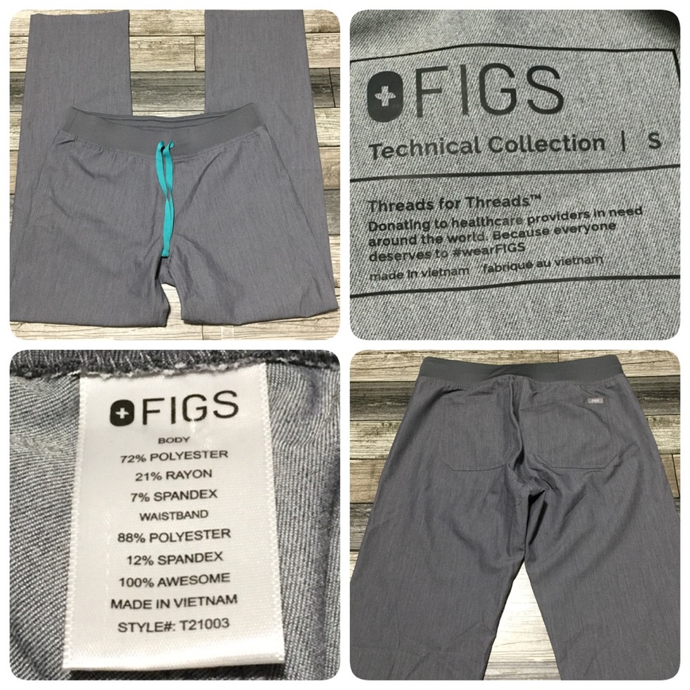 Figs Livingston Scrub Pants Women’s S (Inseam 30.5) Gray Teal Drawstring.
